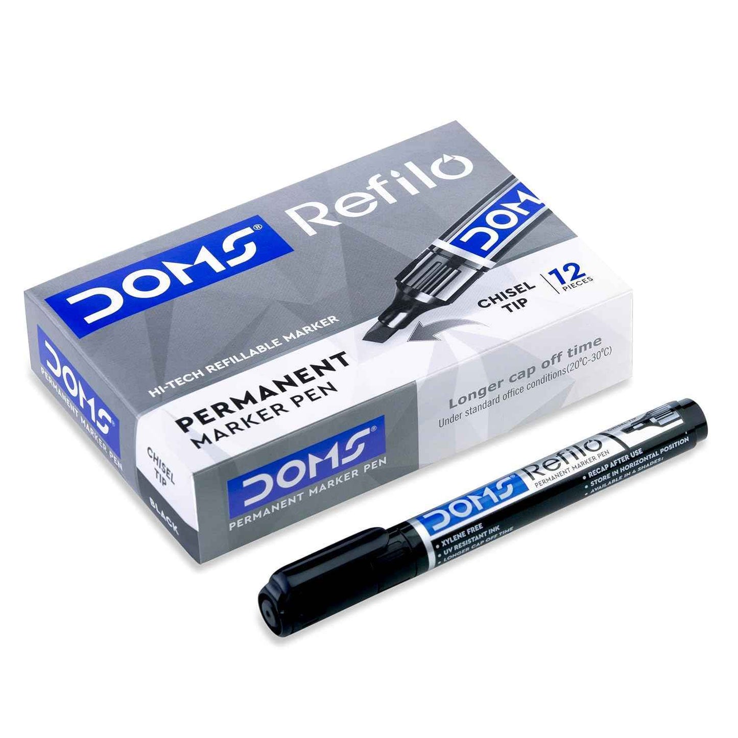 DOMS REFILO Permanent Marker Pen | Non -Toxic |HI-TECH REFILLABLE with JAPNESE Bullet TIP (Pack of 10) Black Ink