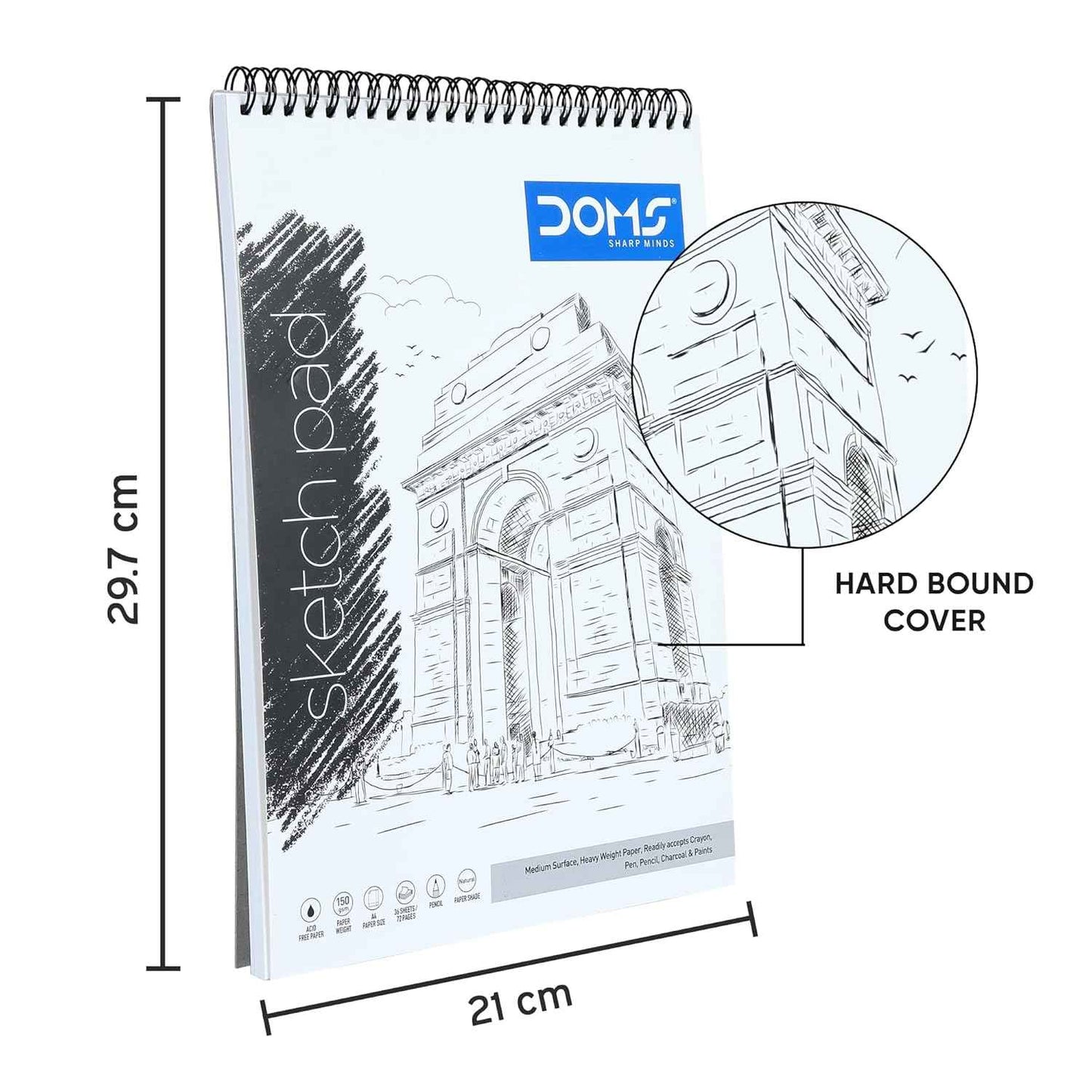 Doms Wiro Binding Sketch Pad | Plain 150GSM Notebook | 72 Pages | 21.0 x 29.7 cm | Pack of 1