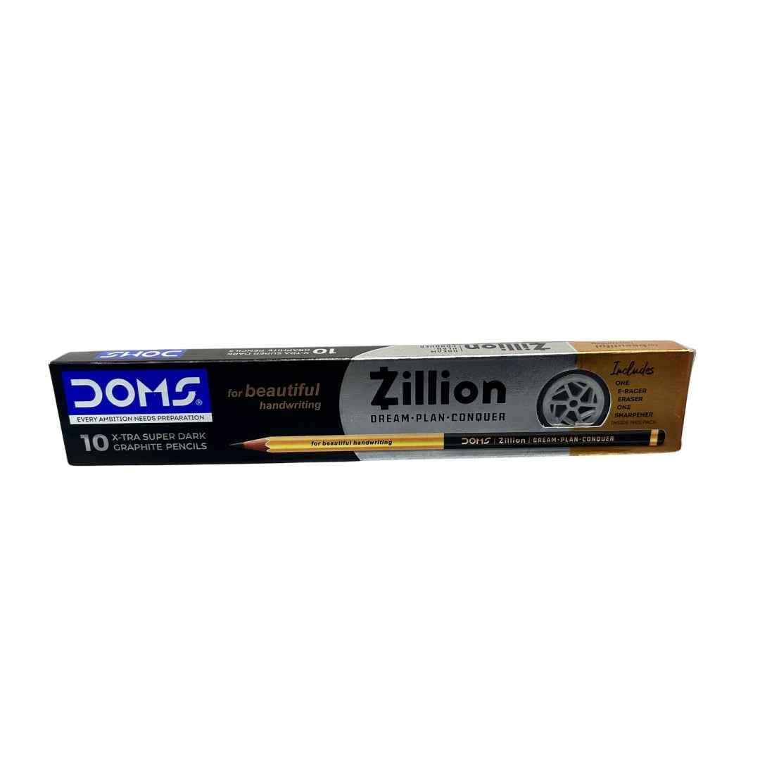 DOMS ZILLION Pencil Set of 10 Multicolor with Free E Racer Eraser & Sharpener