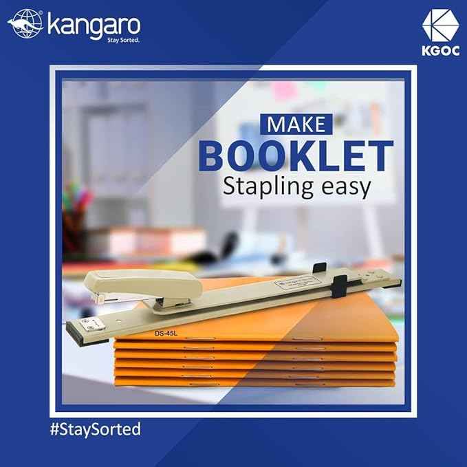 Kangaro DS-45L Desk Essentials Stapler - All Metal Long Throat Stapler with High Impact Plastic Casing