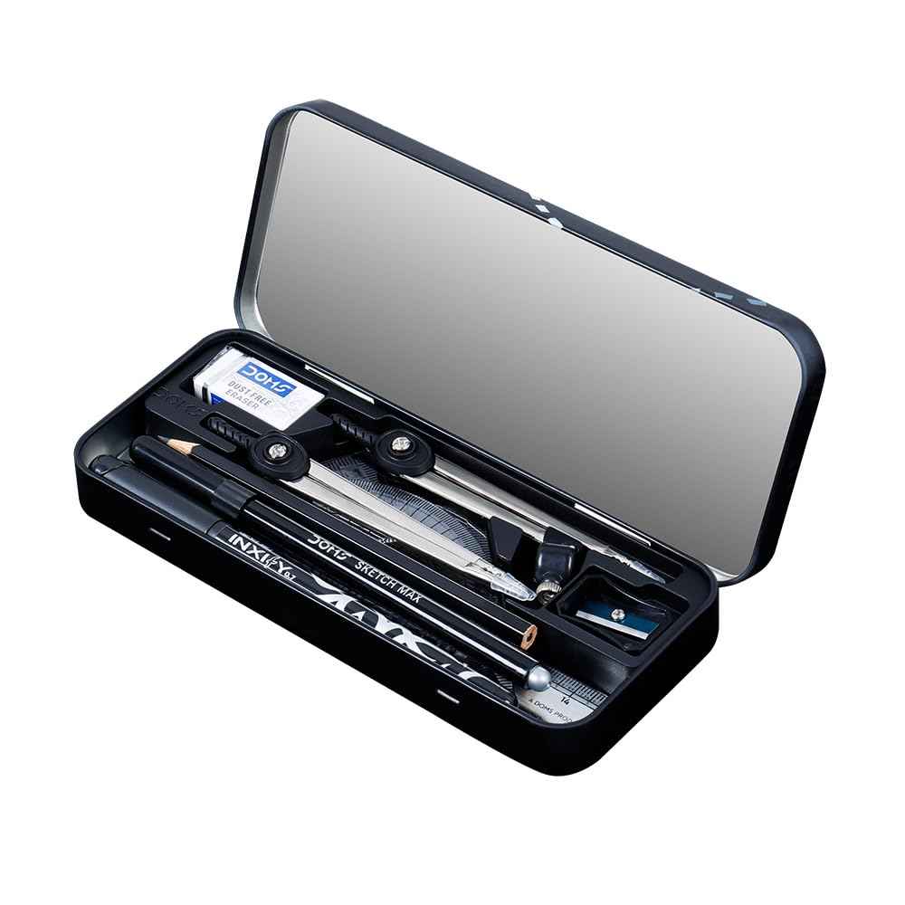 DOMS GEOTRON GEOMETRY BOX AND MATHEMATICAL DRAWING INSTRUMENTS |Dual Side Tray |12 Instruments Included |Precise Screw Setting For Leg Lock
