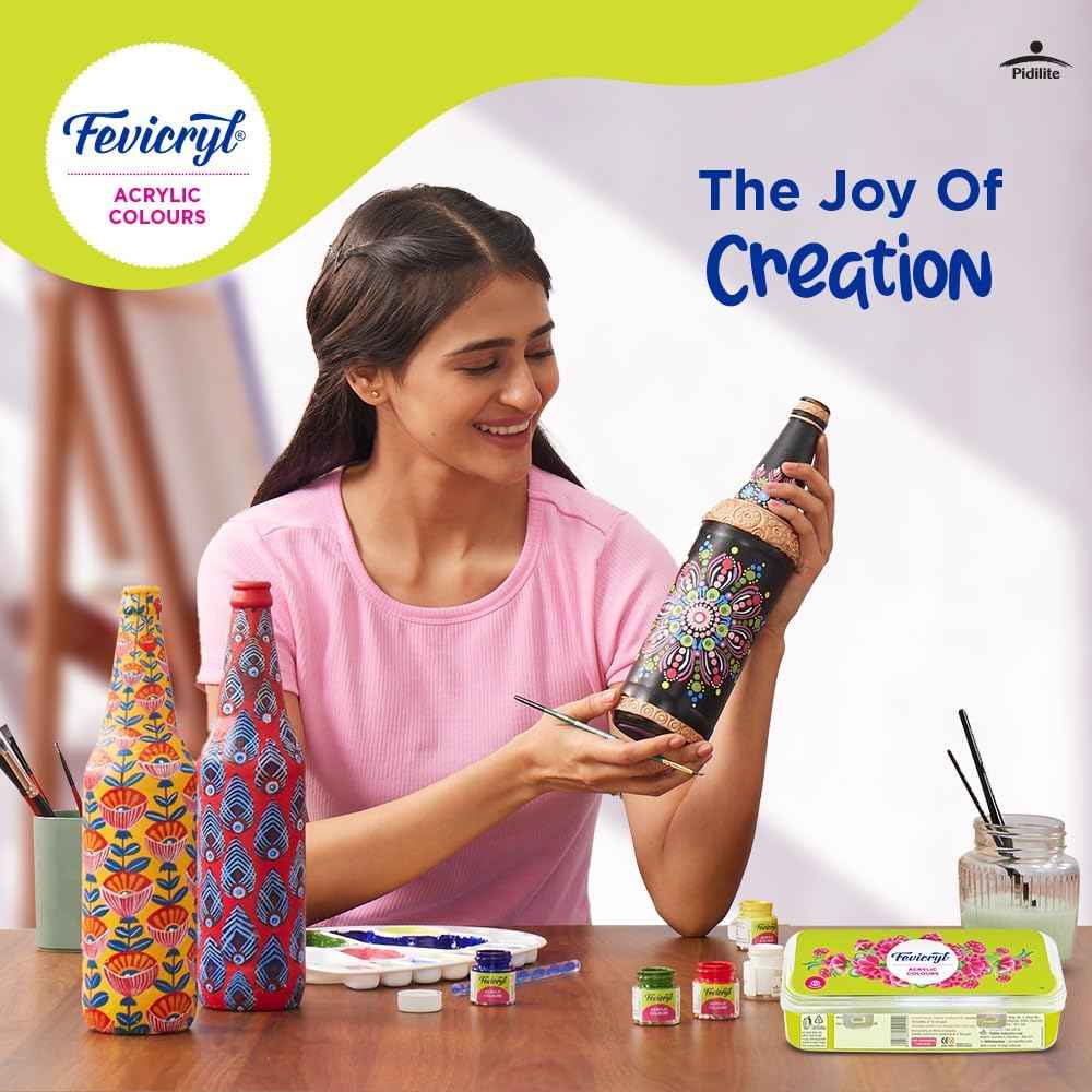 Fevicryl Acrylic Colours Kit - 10 Rich Pigment Colours x 15 ml for Multi-Surface DIY Projects