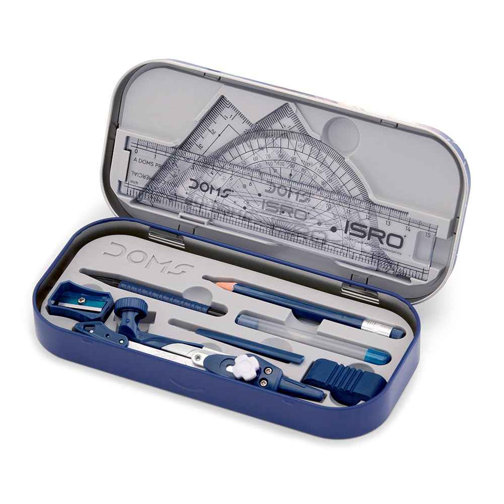 DOMS ISRO Mathematical Drawing Instrument Geometry Box| Total 11 Mathematical Instruments| Dual-Sided Tray For Easy Access to Instruments
