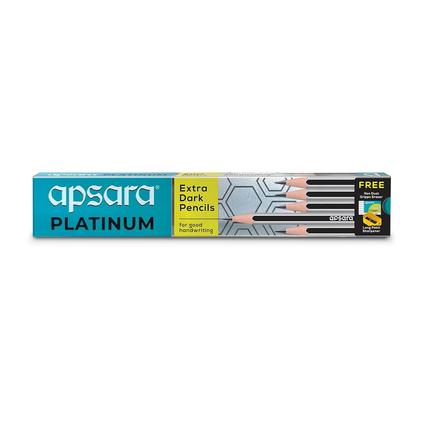 Apsara Platinum Extra Dark Pencils - Pack of 10 | Free Sharpener & Eraser Inside - First Schooling