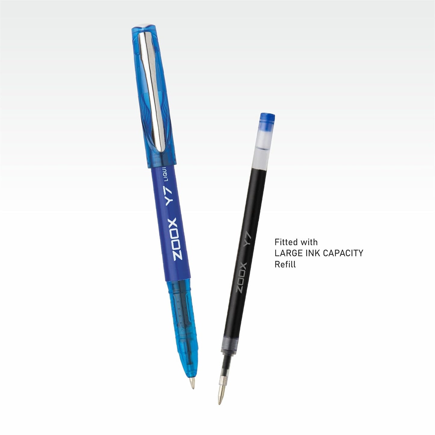 FLAIR Zoox Y7 Ball Pen | Sturdy Body With Elegant Metal Clip | Dotted Texture For Better Holding | Jumbo Refill With Large Ink Capacity | Blue Ink, Pack of 1 - First Schooling