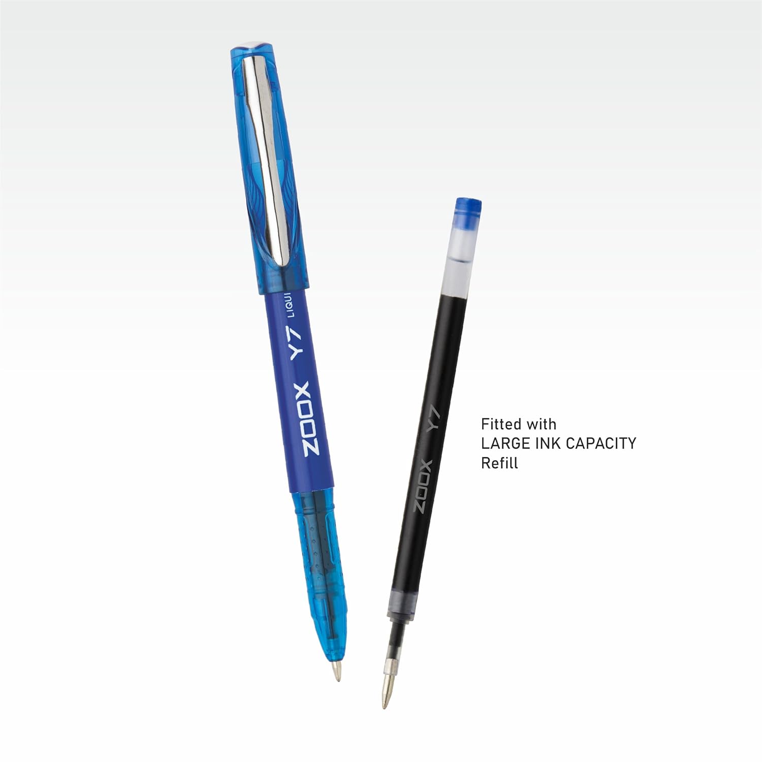 FLAIR Zoox Y7 Ball Pen | Sturdy Body With Elegant Metal Clip | Dotted Texture For Better Holding | Jumbo Refill With Large Ink Capacity | Blue Ink, Pack of 1 - First Schooling