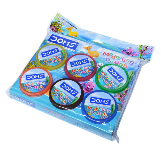 DOMS Modelling Dough 300 gm - 6 Shades of Soft, Colorful & Kneadable Dough for DIY Art & Craft with 6 Shape Toys, Roller & Spatula