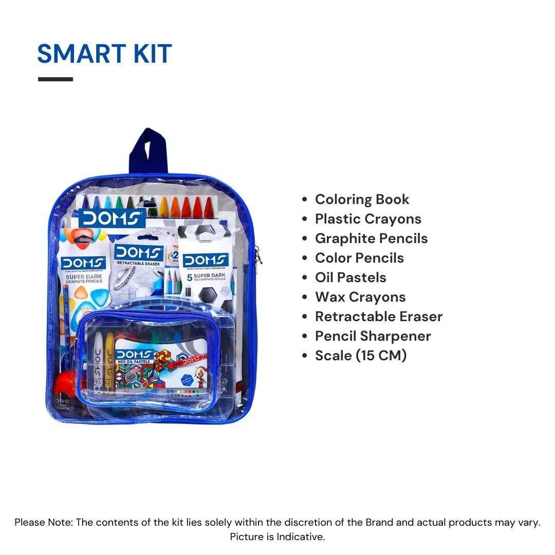 Doms Smart Kit - 12 Essential Stationery Items in Transparent Zipper Bag for School and Gifting