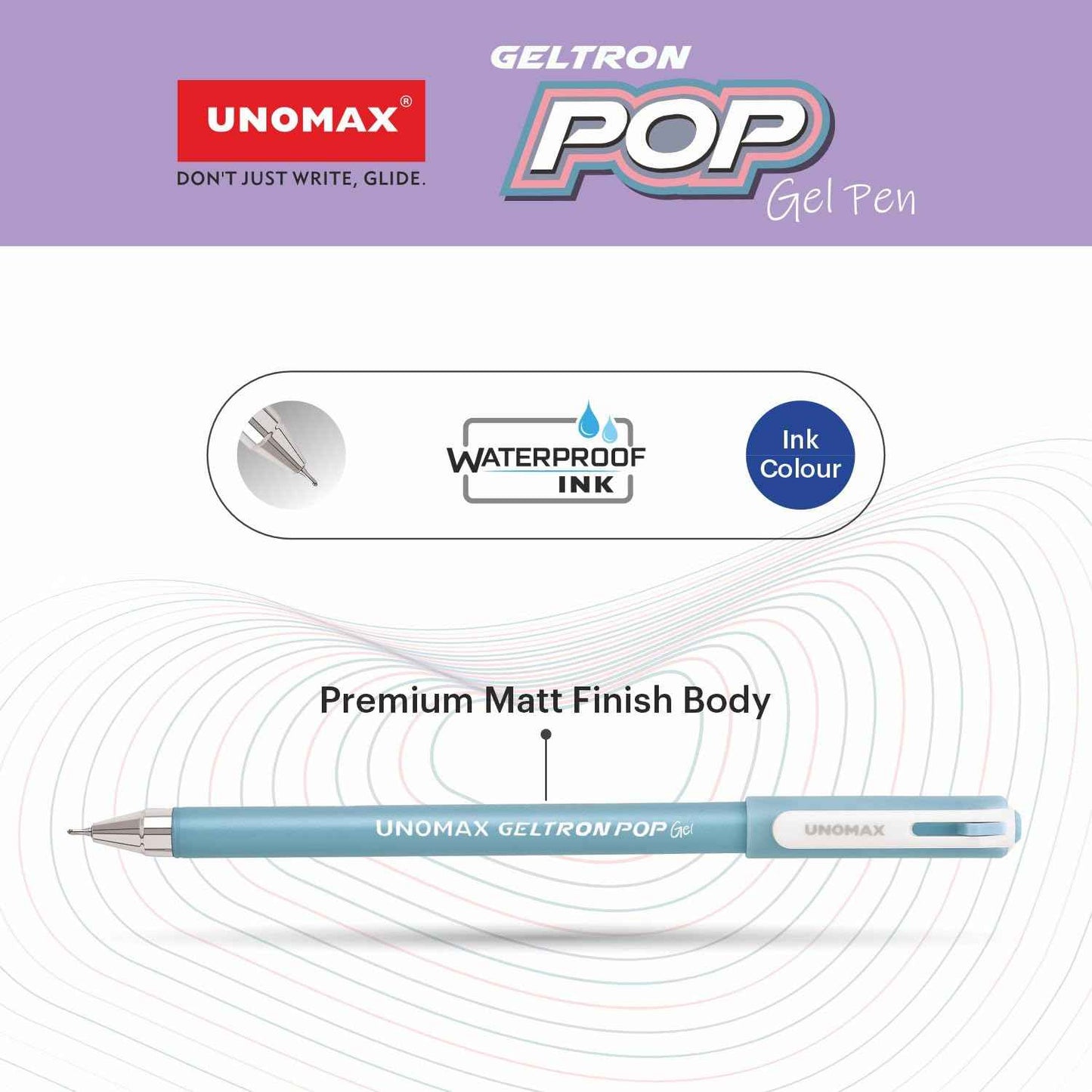 UNOMAX Geltron Pop Gel Pen Pack of 10 Blue - Smooth Writing with Waterproof Ink and Matt Finish Body