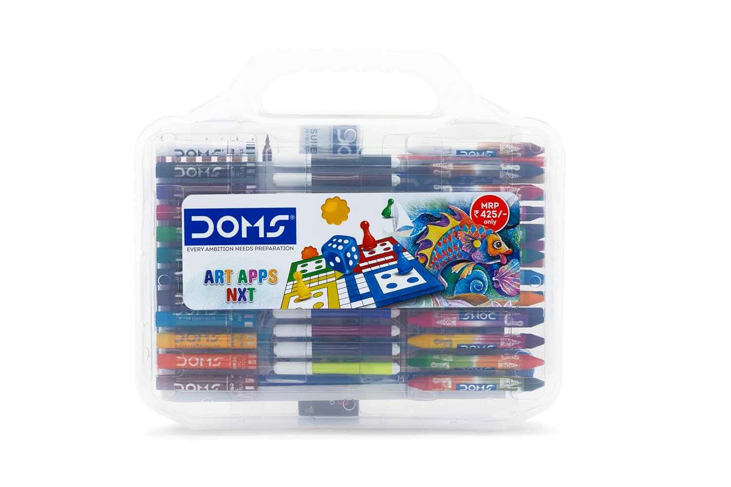 Doms Art Kit for School - Nxt Kit With Plastic Carry Case | Perfect Value Pack of 9 Essential Stationery Items for Kids
