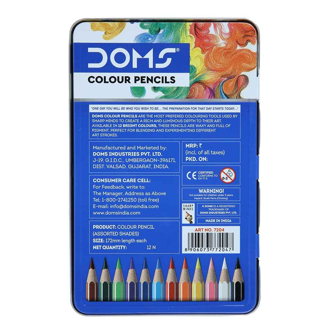 Doms Color Pencils 12 Shades Super Soft Flat Tin Box | Smooth Color Application for Blending & Experimenting | Non-Toxic & Safe for Children | Pack of 1