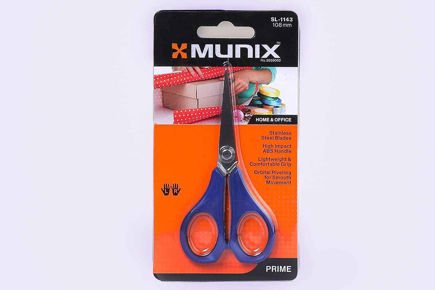 Munix SL-1143 108 mm / 4.2" Stainless Steel Scissors | Pointed Tip with Shock Proof Body | Ergonomic Handles for Easy Handling | Dark Blue
