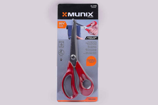 Munix GL-2185 216 mm / 8.5" Stainless Steel Scissors | Round Tip with Curved Blades & Shock Proof Body | Ergonomic & Comfortable Handles | Color May Vary