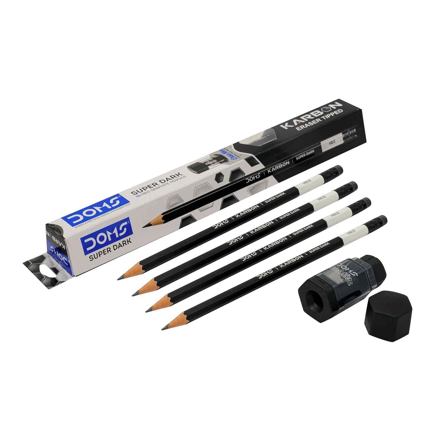 Doms Karbon Super Dark Pencil Pack of 10 with Free Eraser Included