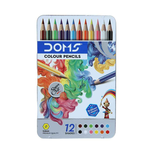 Doms Color Pencils 12 Shades Super Soft Flat Tin Box | Smooth Color Application for Blending & Experimenting | Non-Toxic & Safe for Children | Pack of 1