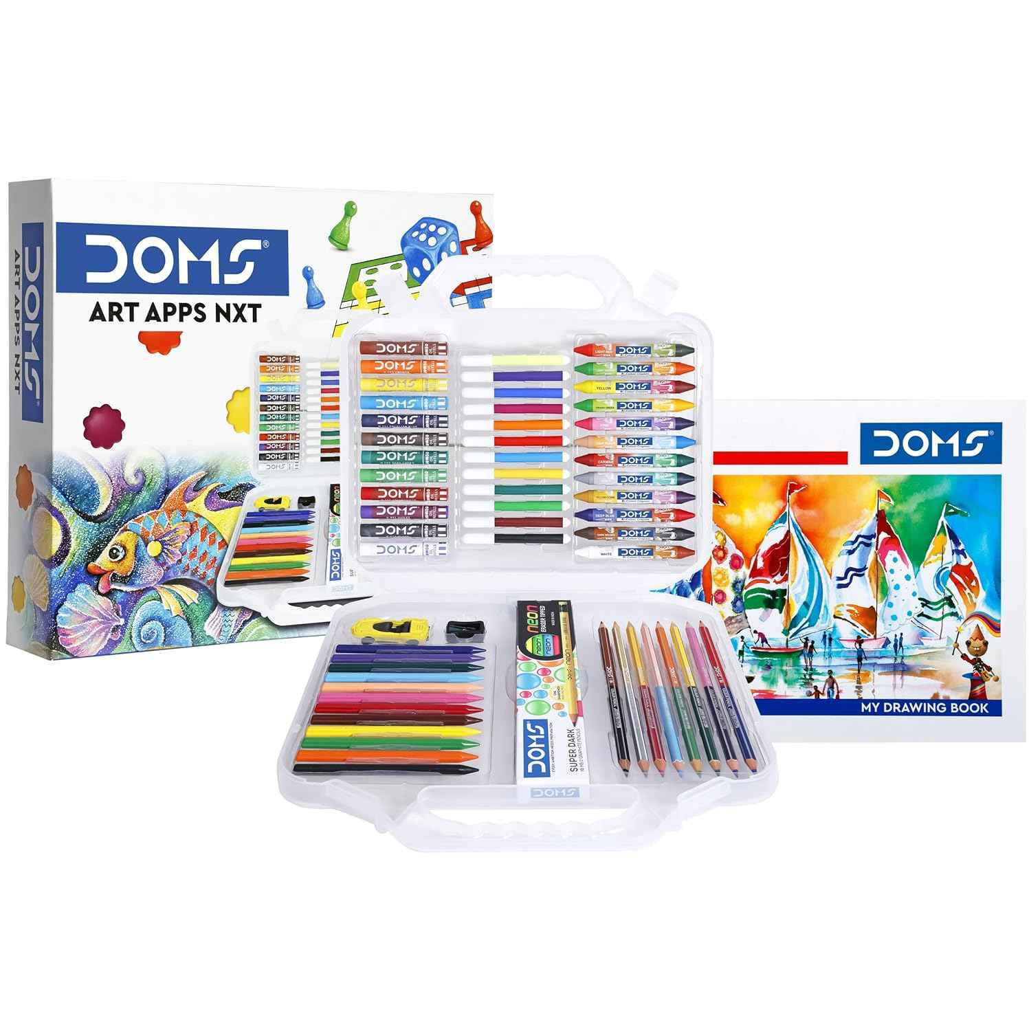 Doms Art Kit for School - Nxt Kit With Plastic Carry Case | Perfect Value Pack of 9 Essential Stationery Items for Kids