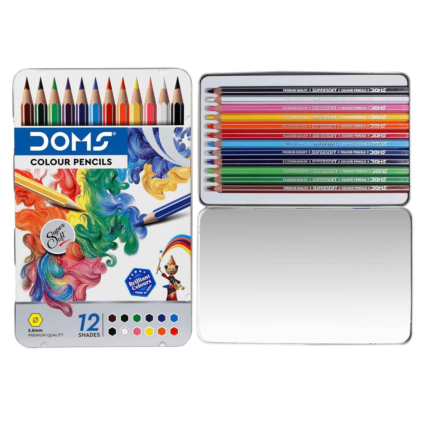 DOMS Color Pencils Flat Tin | Multicolor Set of 12 Shades