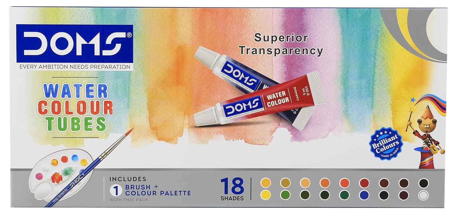 Doms Water Colour Tube - 18 Shades of Deeply Rich and Vibrant Pigment for Quick Drying Creativity