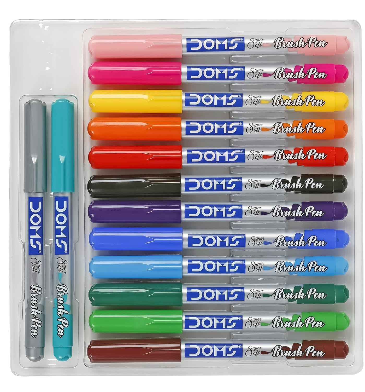 DOMS Brush Pen Pack | 14 Shades with Super Soft Tips | Water-Based Ink for Water Color Effect | Pack of 1, Multicolor