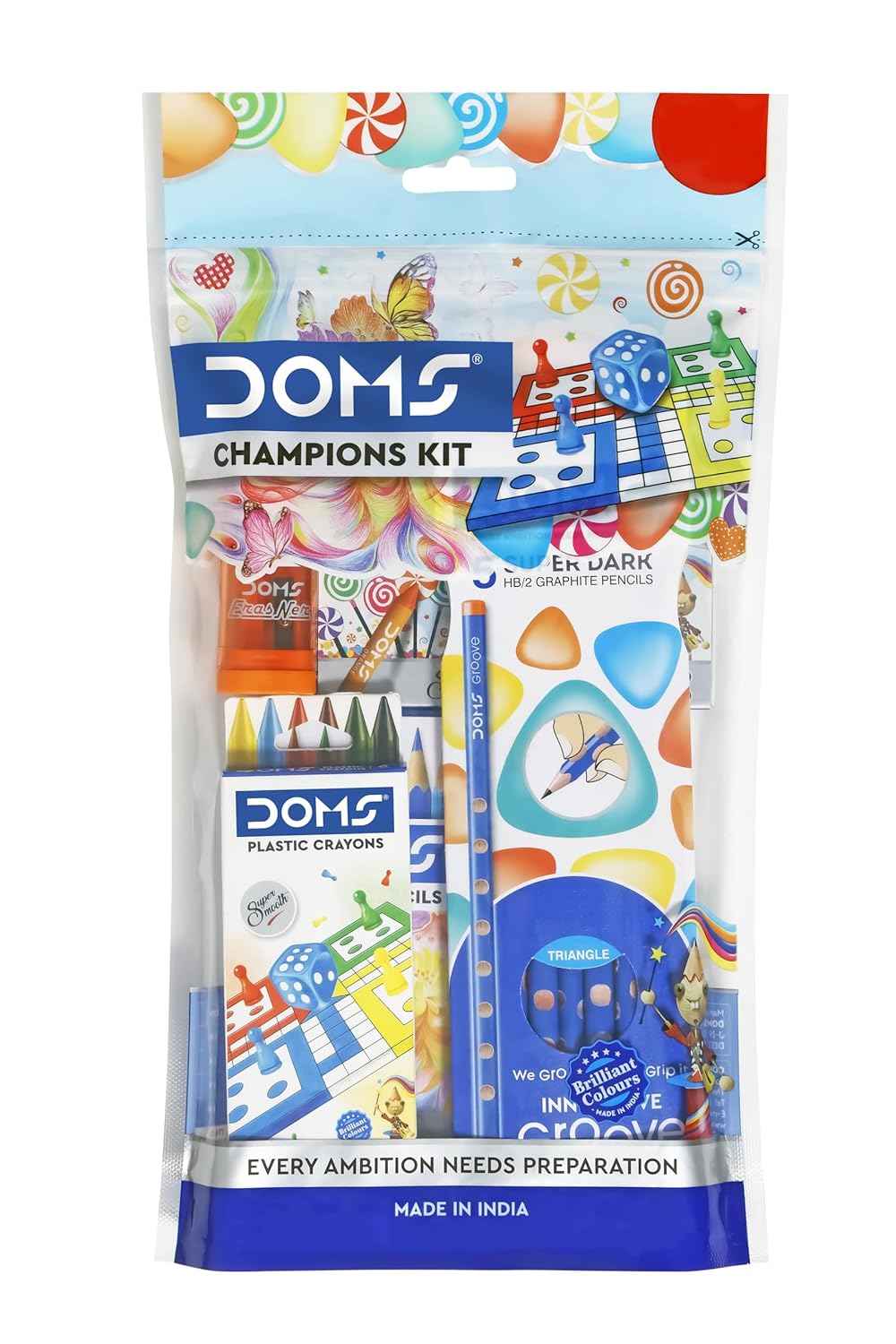 Doms Champions Kit - Perfect Value Pack for School Essentials, Gifting Range for Kids, 6 Essential Stationery Items, Pack of 1