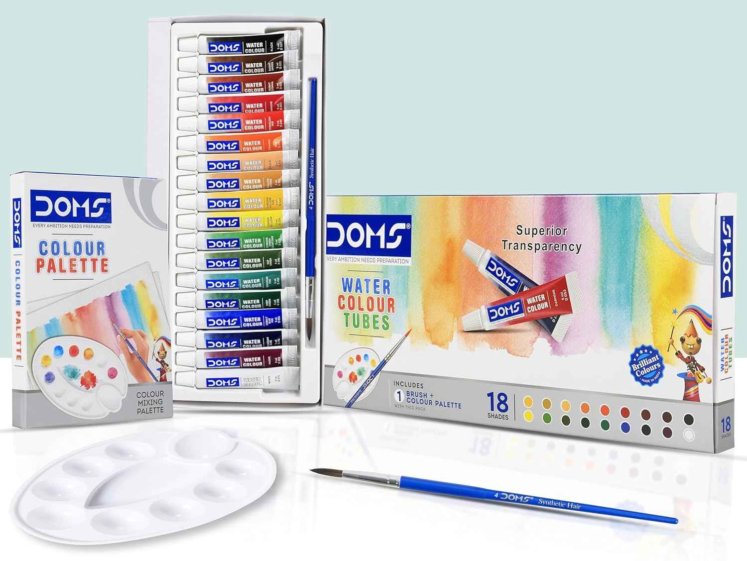 Doms Water Colour Tube - 18 Shades of Deeply Rich and Vibrant Pigment for Quick Drying Creativity