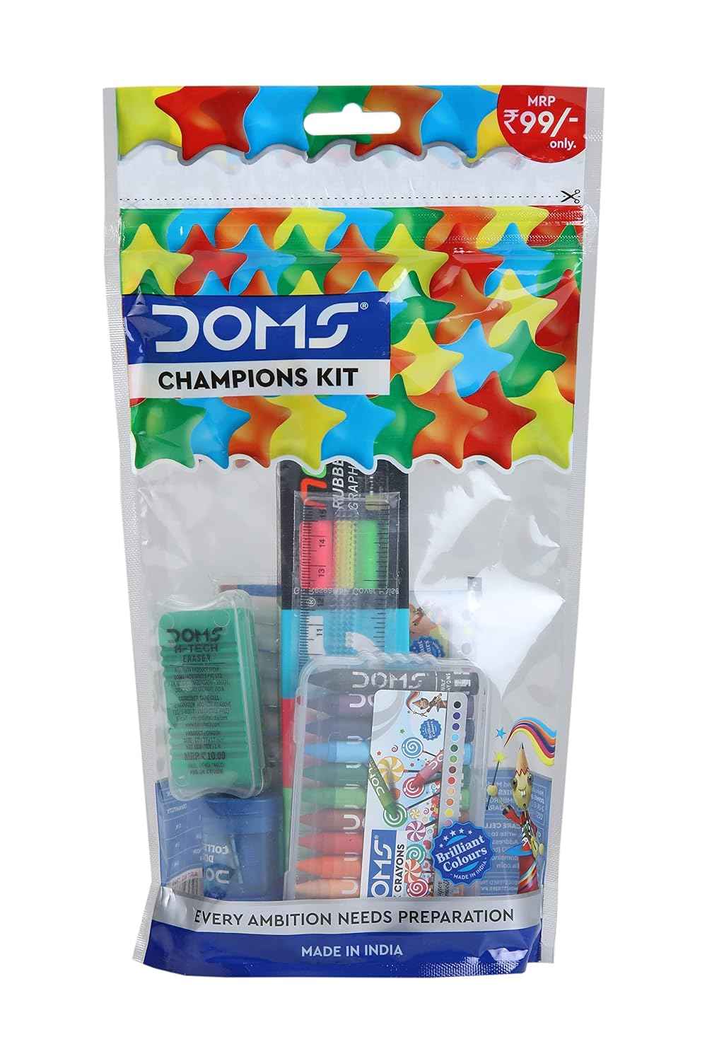 Doms Champions Kit - Perfect Value Pack for School Essentials | 6 Essential Stationery Items for Gifting Kids