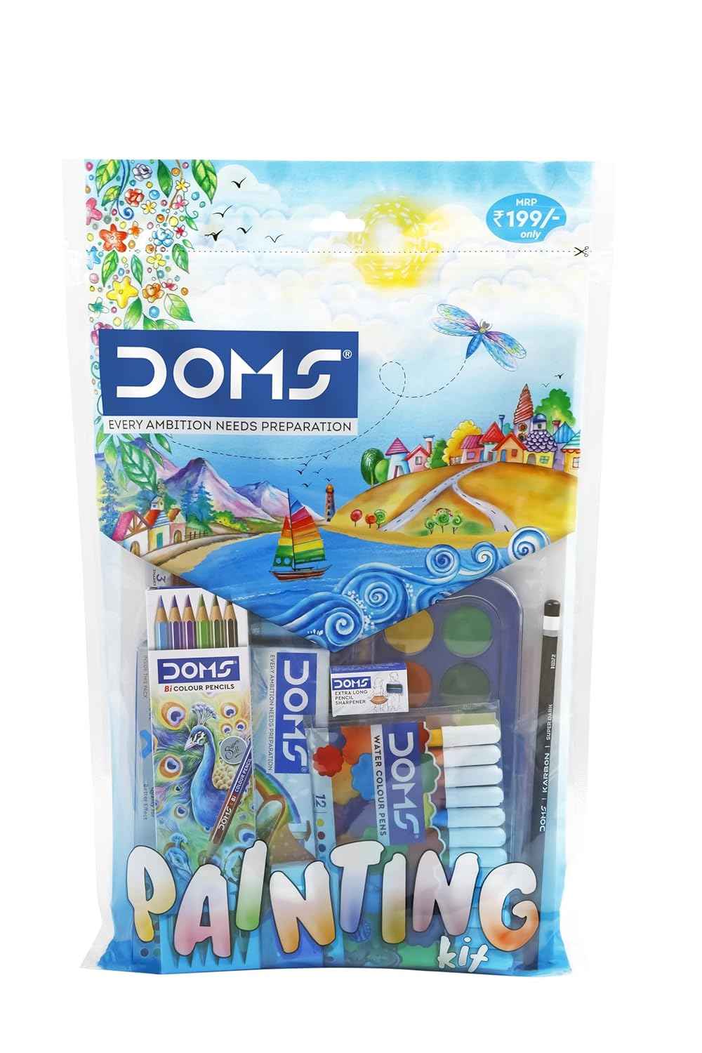 Doms Painting Kit - Perfect Value Pack of 9 Colorful Painting & Coloring Essentials for Kids