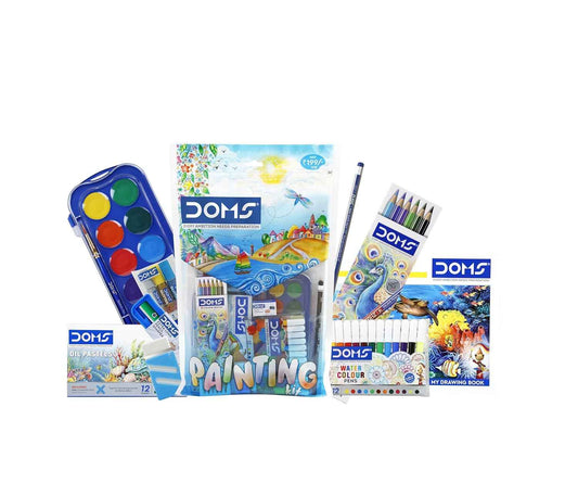 Doms Painting Kit - Perfect Value Pack of 9 Colorful Painting & Coloring Essentials for Kids