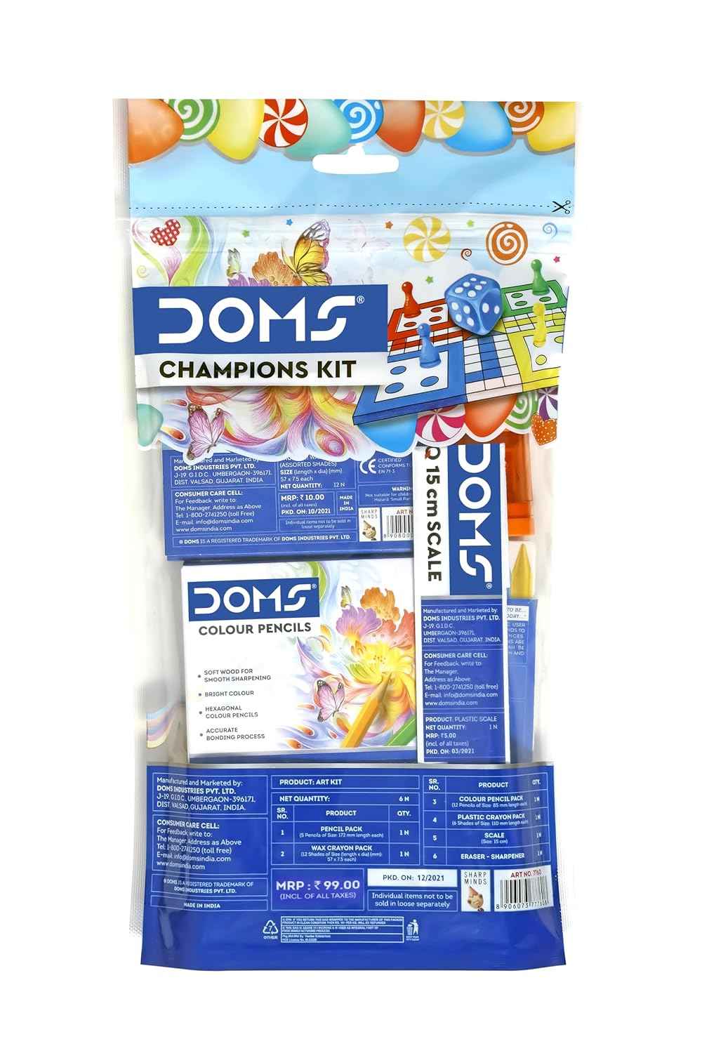 Doms Champions Kit - Perfect Value Pack for School Essentials, Gifting Range for Kids, 6 Essential Stationery Items, Pack of 1