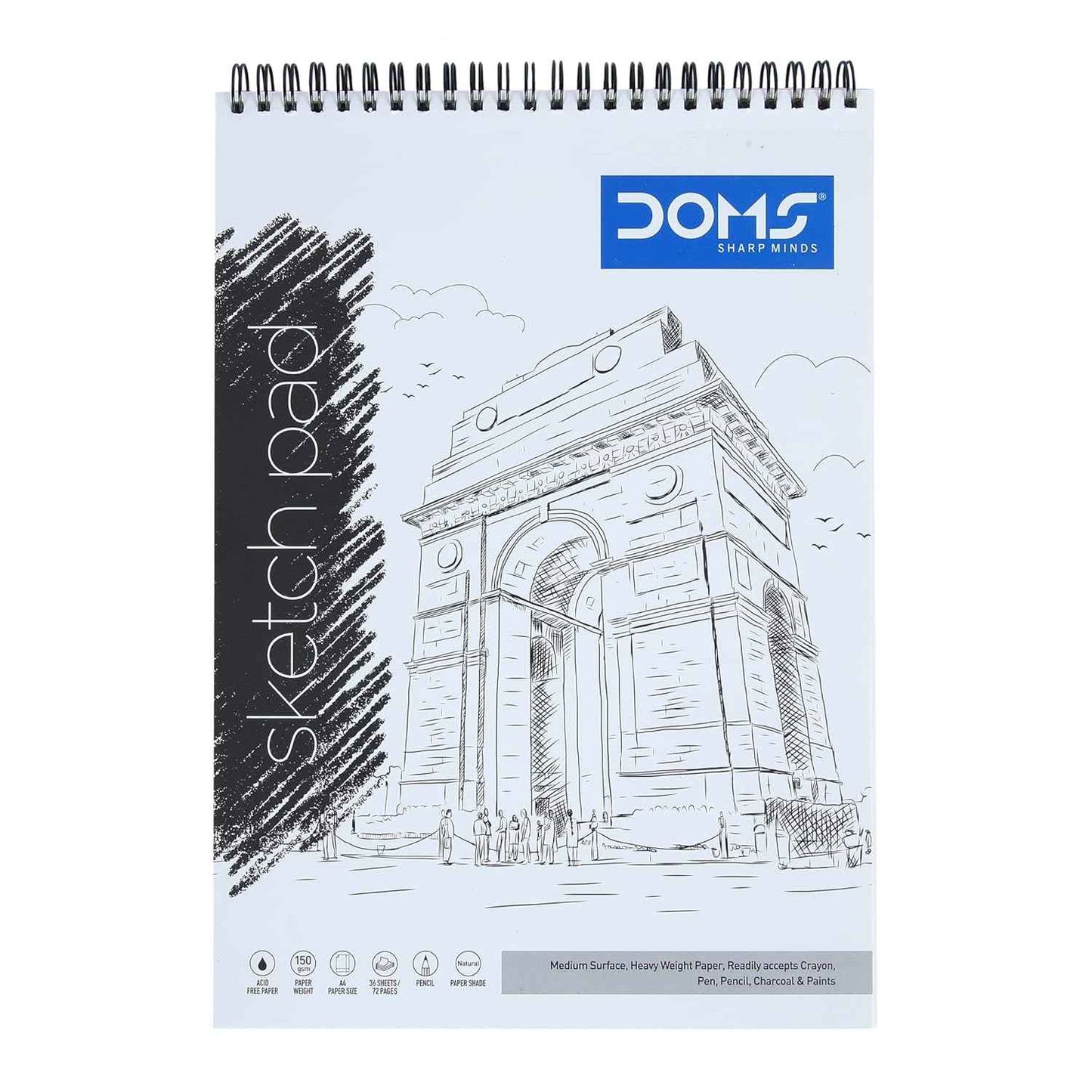 Doms Wiro Binding Sketch Pad | Plain 150GSM Notebook | 72 Pages | 21.0 x 29.7 cm | Pack of 1
