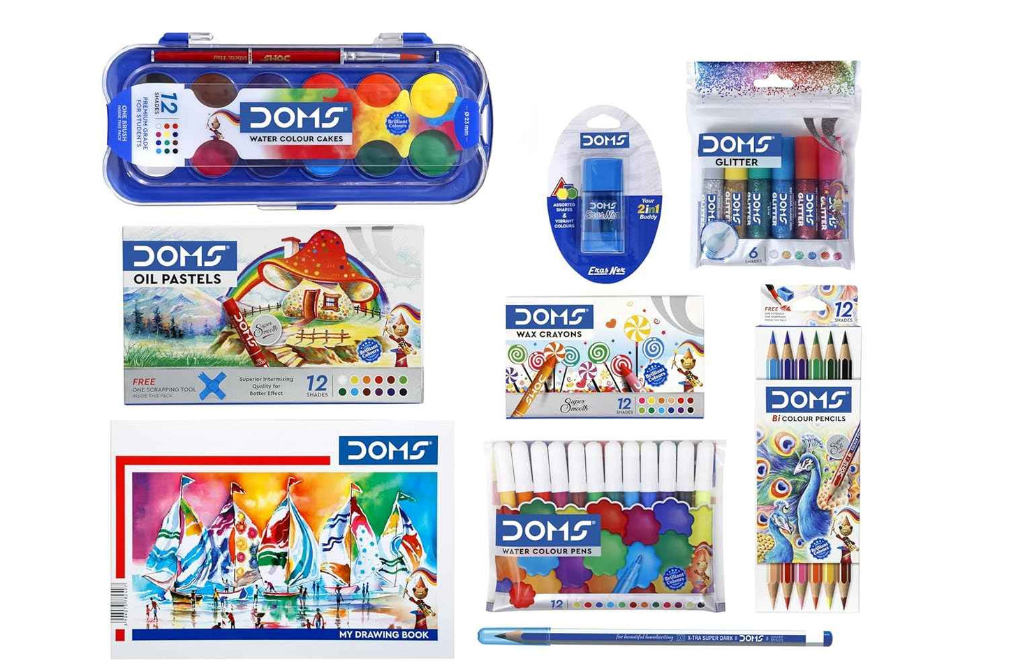 Doms Painting Kit - Perfect Value Pack of 9 Colorful Painting & Coloring Essentials for Kids