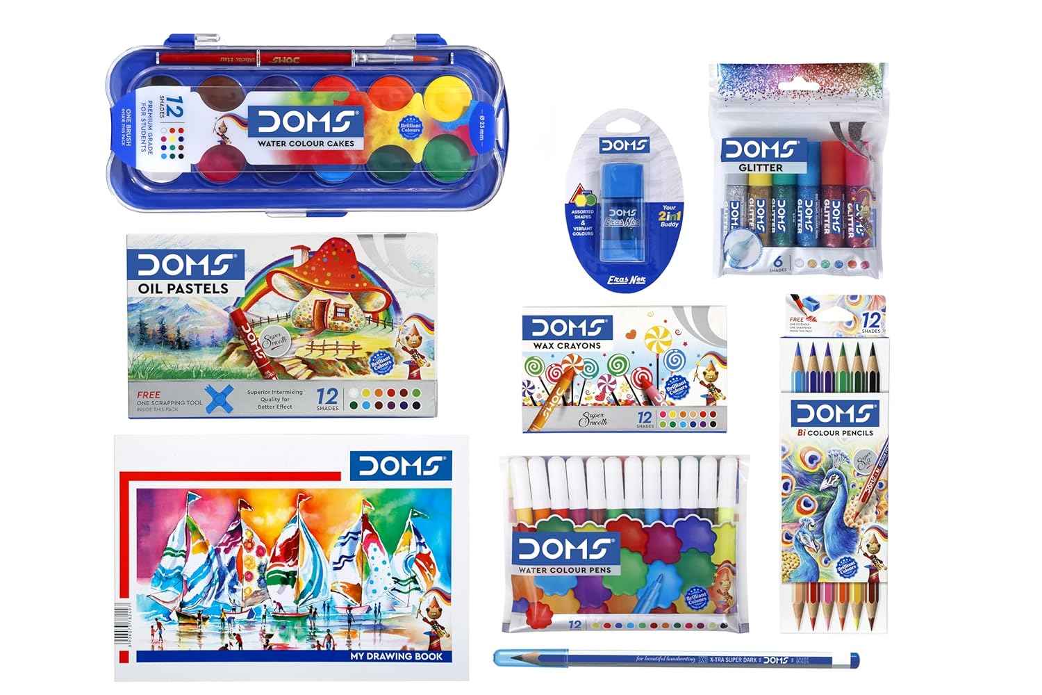 Doms Painting Kit - Perfect Value Pack of 9 Colorful Painting & Coloring Essentials for Kids
