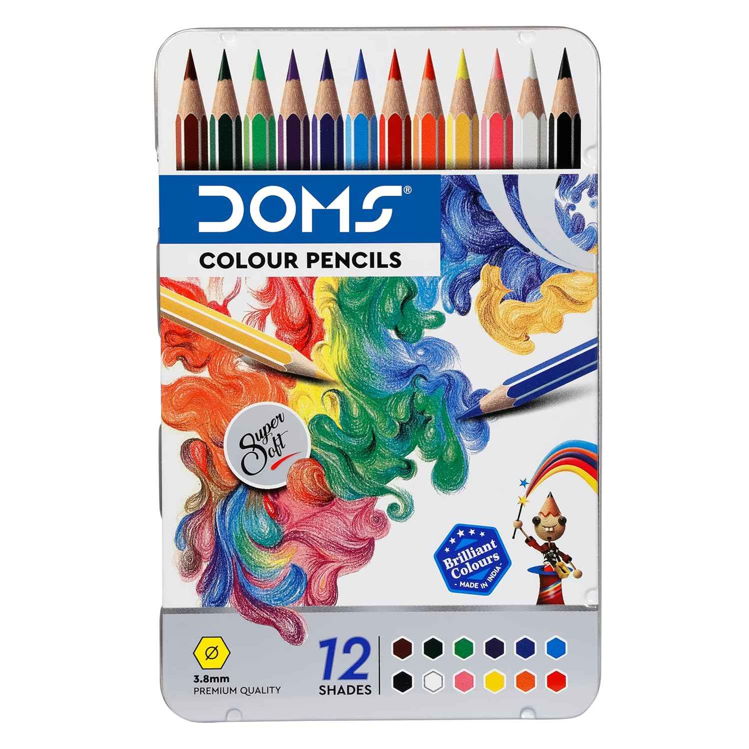 DOMS Color Pencils Flat Tin | Multicolor Set of 12 Shades
