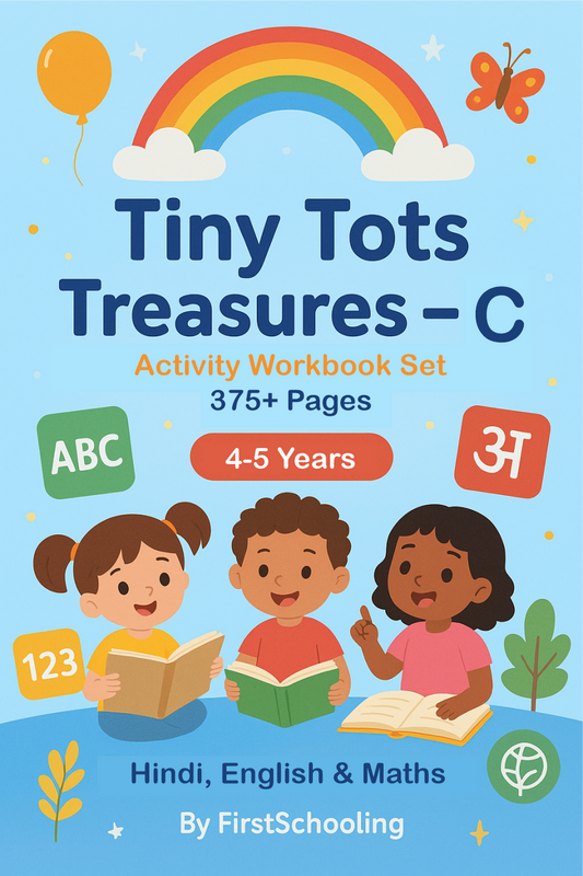 Tiny Tots Treasures - C (More than 375+ Pages of Learning Material), Includes Hindi, English & Maths Workbooks, Best for Homeschooling, For the Age group 5 to 6 years of kids