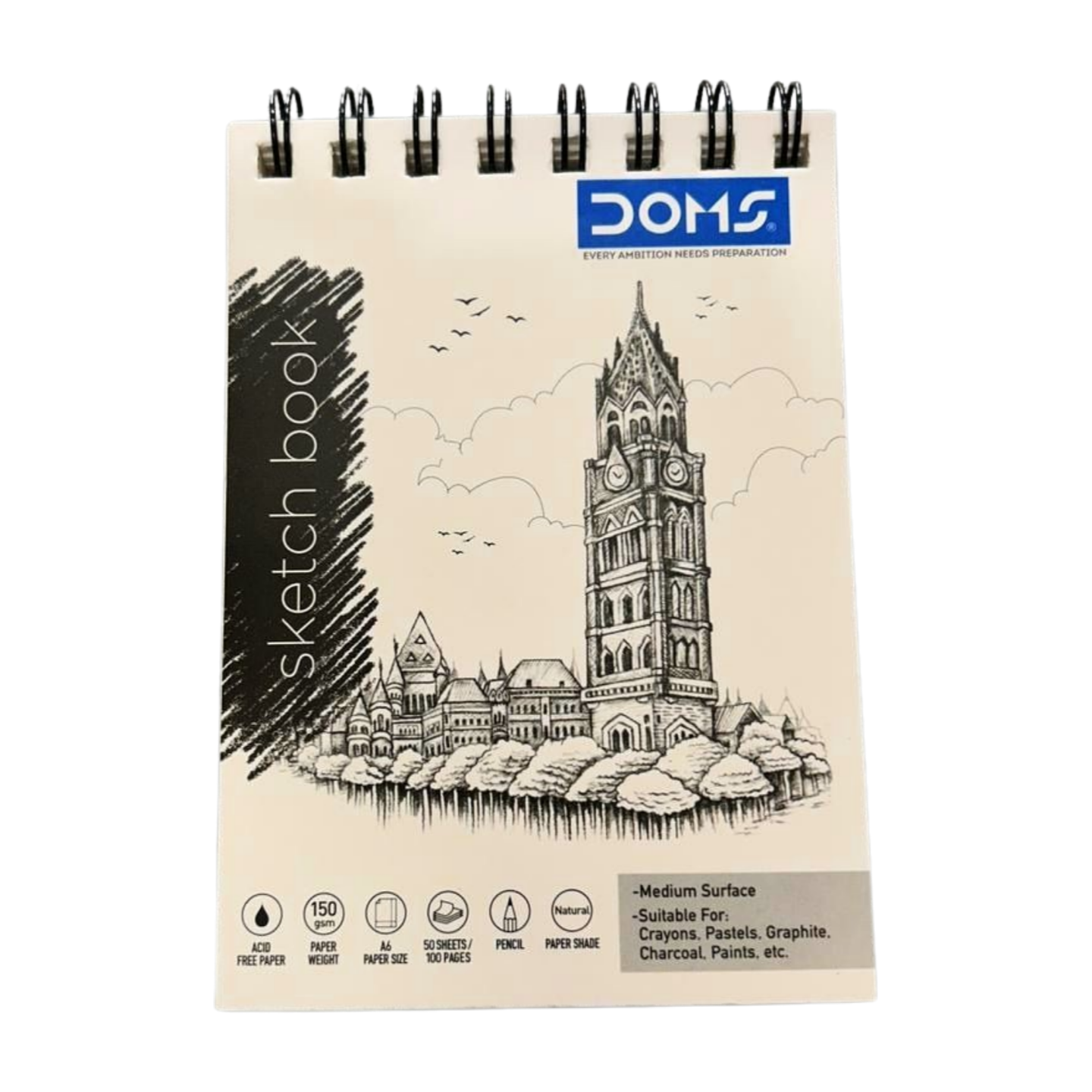 Doms A6 Sketch Book | Wiro Bound Colouring Book for Kids | 14.8x10.5 cm